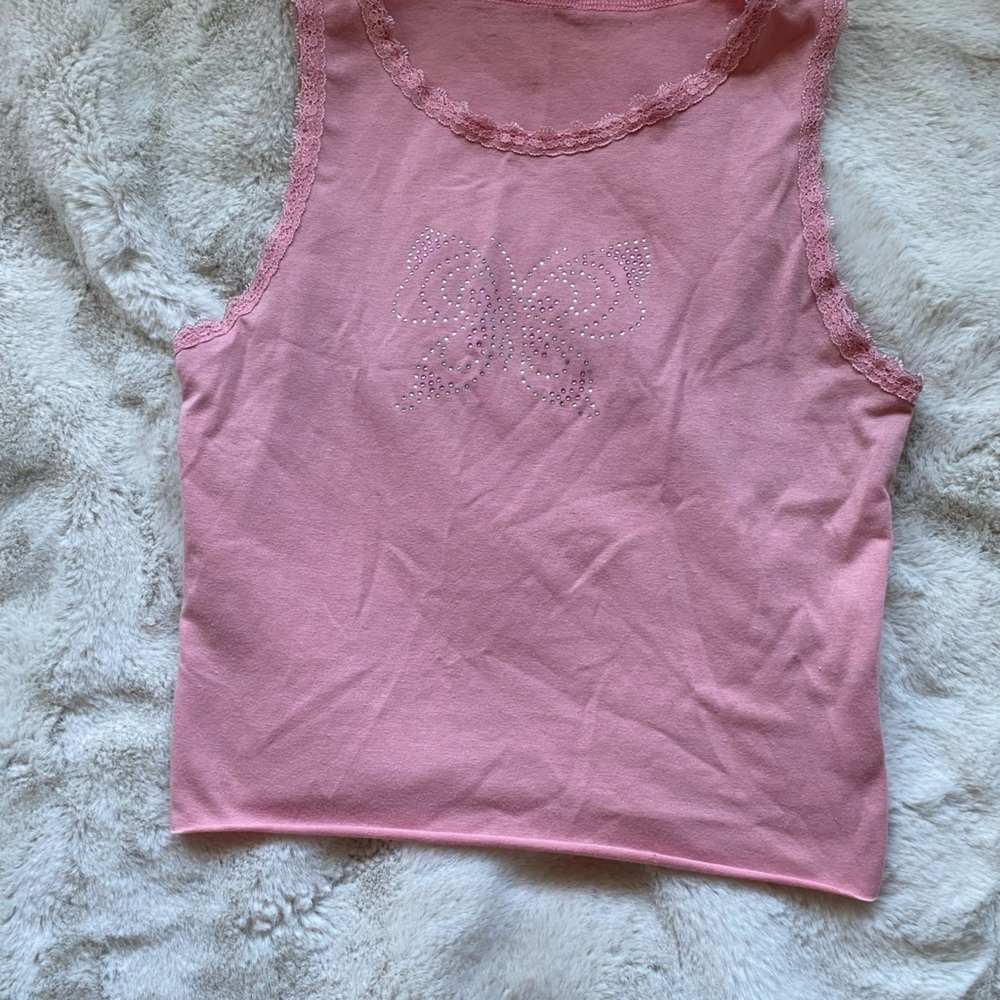 Pink butterfly tank top with rhinestones